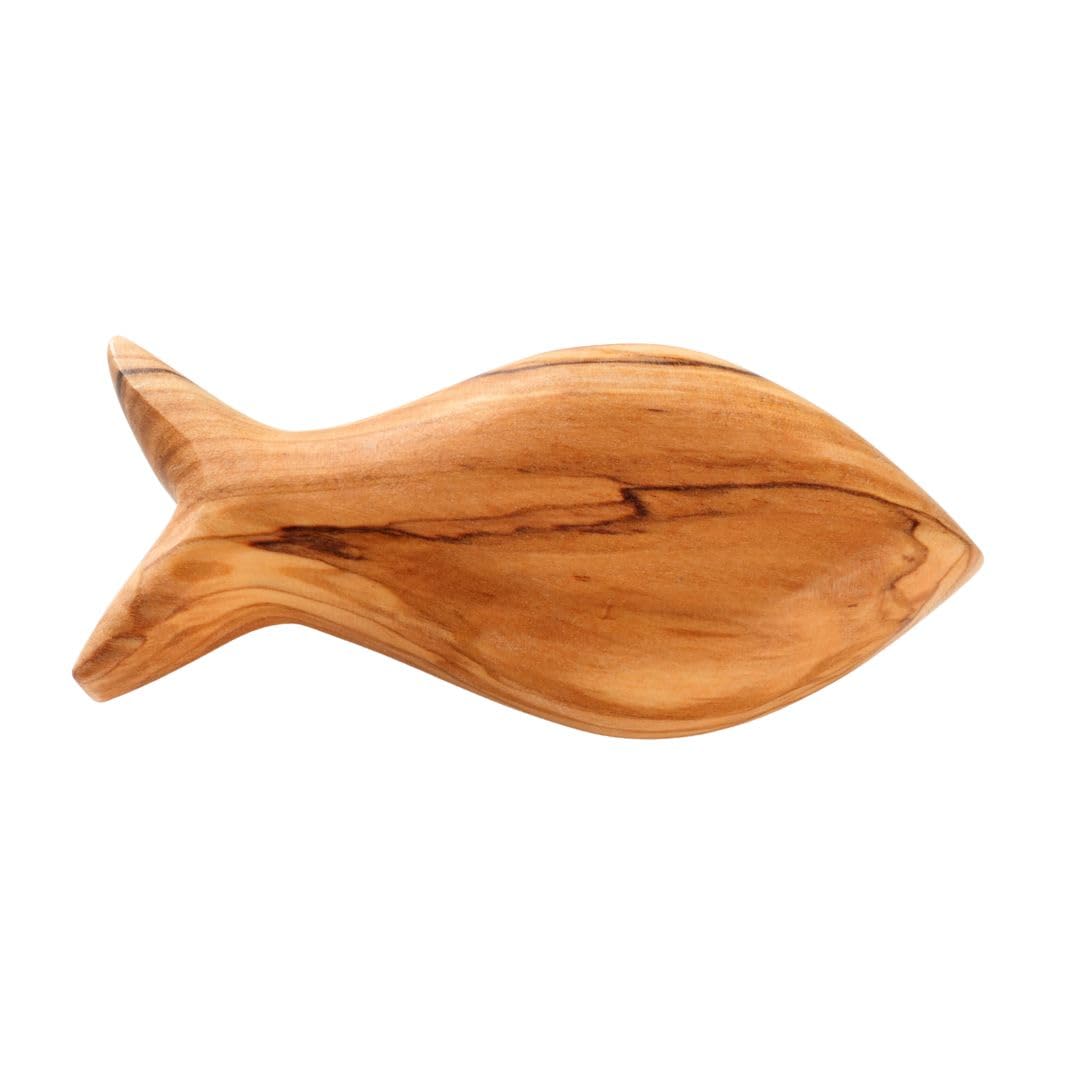 Kassis Geschenkartikel Olive Wood Fish Worry Stone Anti-Stress Lucky Charm Decoration Wooden Decoration Table Decoration Gift for Communion Christening Confirmation