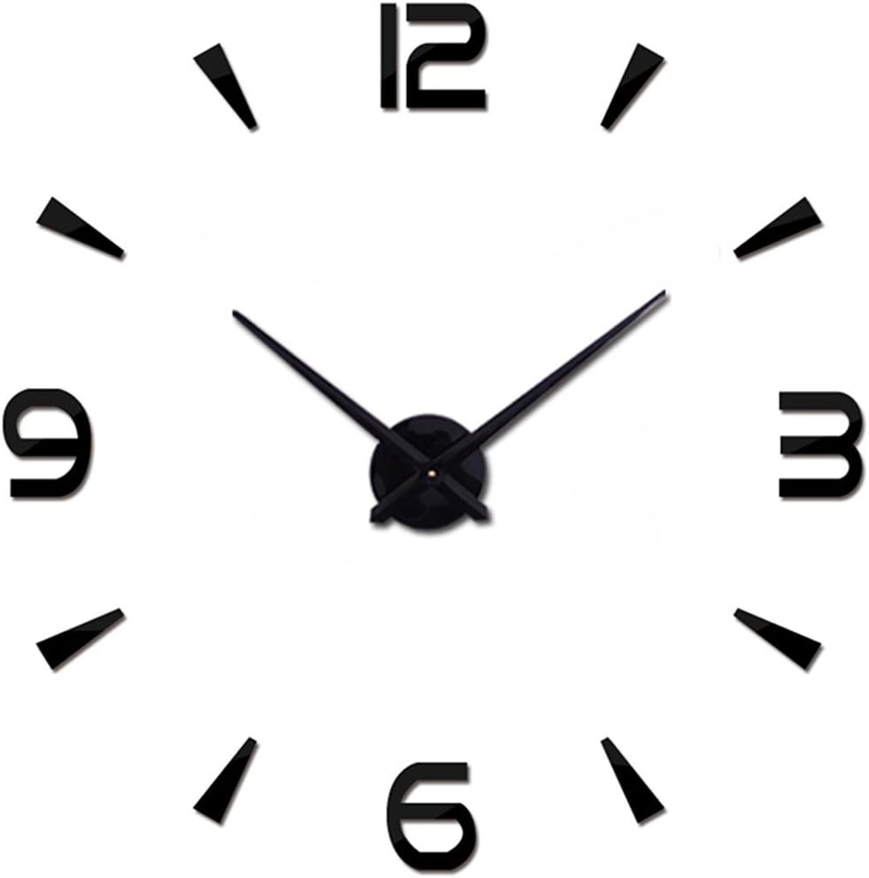 Netmetoo 3D Wall Clock Large Modern DIY Home Decor Sticker Frameless for Living Room Bedroom Office Bar (Black NO 2)
