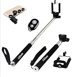 CiDoss Black Universal Clip-on 180 Degree Fish Eye Lens+Wide Angle Lens+Macro Lens 3-in-1 Kit+Self Portrait Self Shot Monopod Selfie Stick With Phone Holder+Bluetooth Remote Camera Wireless Shutter for Apple iPhone 6/6 Plus/5/5S/5C/4/4S, iPad Air/iPa