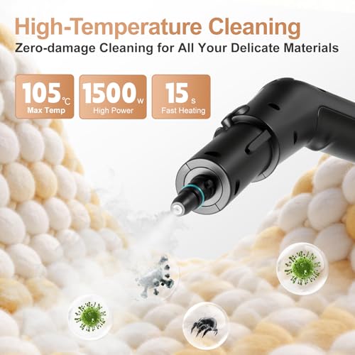 Steam Cleaner,Handheld Steam Cleaner 1500W Low Pressure, 15s Fast Heating, 1.8L Water Tank, with 12 Accessories for Home, Kitchen & Car Cleaning,White（Hold 3s to start）