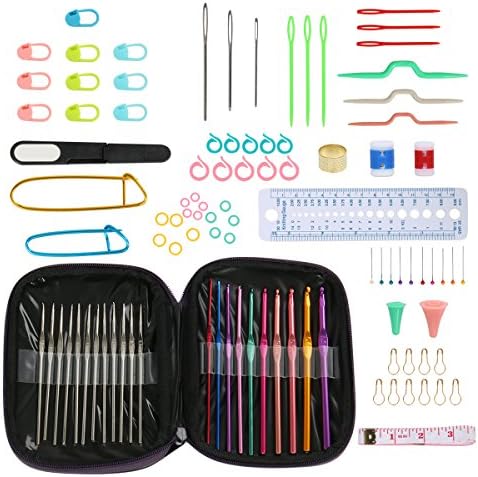 Colorfog Crochet Hook Set 100pcs with Knitting Tool Accessories, Crochet Kits with PU Case