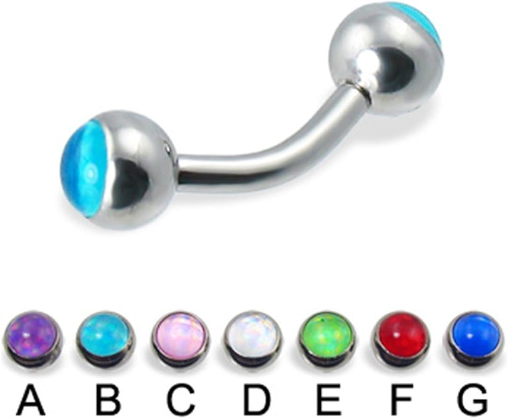 MsPiercing Curved Barbell With Hologram Balls, 12 Ga, Ball