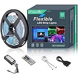 LED Strip Lights Non-Waterproof Flexible RGB Color Changing SMD 5050 150leds 16.4ft 5m LED Tape Kit with 44 Keys IR Remote Controller and 12v Power Supply for Indoor, Bedroom, Party and Home