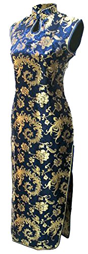 7Fairy Women' Navy Blue Phoenix Tail Long Vtg Chinese Dress Cheongsam