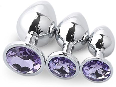 VC6YEU 3pcs/size Stainless Steel Smooth Diamonds Round Shape A-N-A-L B-U--TT P-L-U-G Massager Toys for Beginner - Light Purple