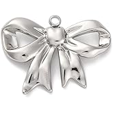 KitBeads 2Pcs Cute Bow Charms Stainless Steel Sliver Color Dangle Bow Tie Charms for Jewelry Making Bracelets Necklaces Earrings Crafts Bulk