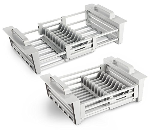 Miusco Expandable Over The Sink Dish Drying Rack, Dish Drainer, Sink Colander, Aluminum