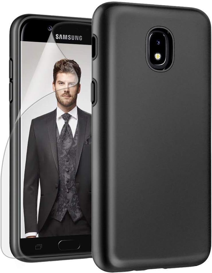Galaxy J3 Orbit/ J3V J3 V 3rd Gen/Express Prime 3/ J3 Star/ J3 Achieve/Amp Prime 3/ J3 Aura/Sol 3 Case, Androgate Hybrid Matte Cover Case with Screen Protector for Samsung Galaxy J3 2018, Black