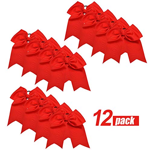 Large Cheer Hair Bows Ponytail Holder Elastic Hair Ties Elastic Head Loop For Women Uniform Accessories (Red)