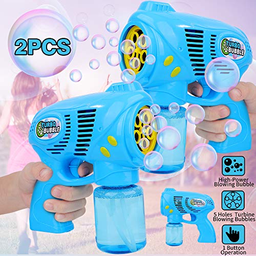 FiGoal 2 Pack Bubble Guns with 2 Bubble Solution Refills (5 oz Each