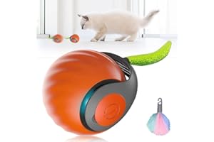 Juvhot Speedy Tail 2.0 Cat Toy, Interactive Cat Toy for Indoor Cats Automatic Smart Cat Toy Ball, Two Speed Adjustment, USB Rechargeable Cat Toys Ball with Tail for Cat (Orange)