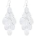 Women Lightweight Filigree Silver Earrings Long Chandelier Earrings Cutout Layer Teardrop Oval Earrings