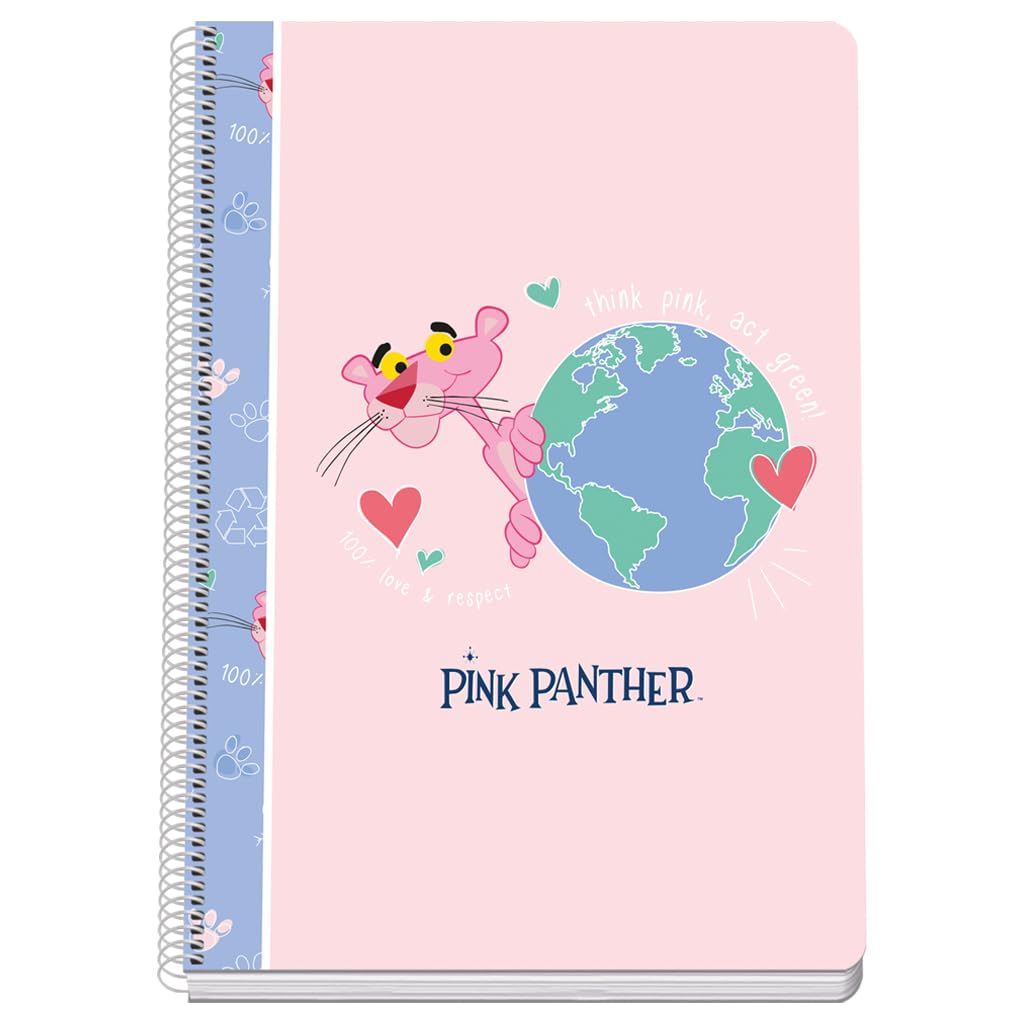 DOHE - Squared Notebook - Folio Size (21.5 x 31 cm), Spiral Binding, 100 Sheets of 90 g/m², Grid 4 mm, Rigid Cover, Pink Panther ecoPink, School Supplies - FSC Mix AEN-COC-000243 - Pink