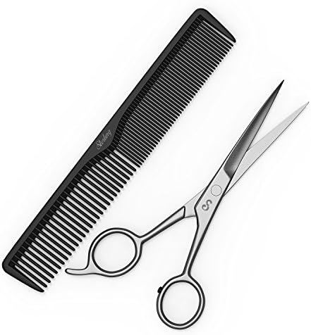 Sterling Beauty Tools 6.5 Inch Hair Cutting Scissors, Made from Japanese Stainless Steel, Includes 7 Inch Carbon Fiber Styling Comb with Bonus PVC Storage Bag
