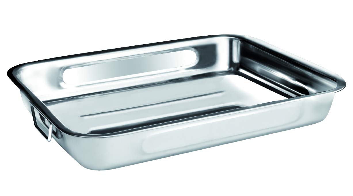 Ibili 651440 - Rustidera Clásica INOX con asas metálicas abatibles 40x28x7 cm