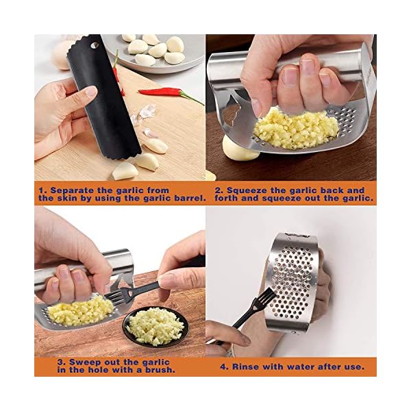Garlic Press Rocker Stainless Steel Garlic Crusher with Opener and Silicone Garlic Peeler Kitchen Gadgets 304 Food Grade…