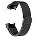 POY Metal Replacement Bands Compatible for Fitbit Charge 3 and Charge 3 SE Fitness Activity Tracker, Milanese Loop Stainless Steel Bracelet Strap with Unique Magnet Lock for Women Men, Large Black