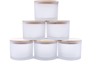 SHOWIN 18 OZ Thick Candle Jars for Making Candles 6 Pcs, Empty Jars with Wood Lids for Candle Making, Sample Container,Frosted White