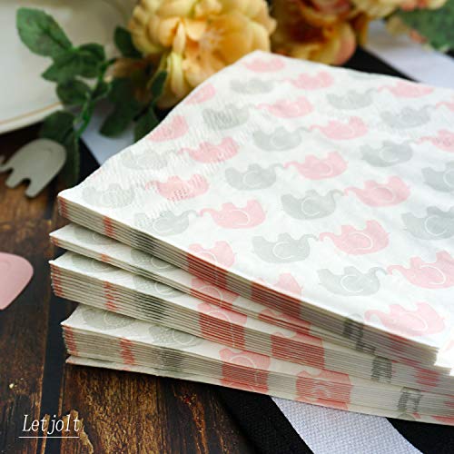 50 Baby Shower Napkins Elephant Napkins 3-Ply White Paper Cocktail Napkins for Girl Baby Shower Decoration Gender Reveal Party Supplies - Thumbnail 2