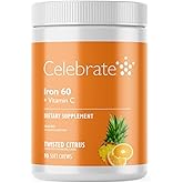 Celebrate Vitamins Iron Supplement with 60mg Iron &amp; Vitamin C &ndash; Citrus Chewables for Bariatric Patients, Gastric Bypass &amp; Sleeve Gastrectomy Support &ndash; 30 Tablets for Post-Surgery Health Maintenance