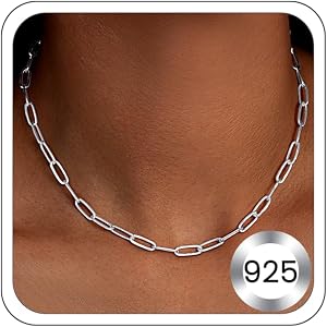 Girluky 3MM Paperclip Necklace 925 Sterling Silver Paperclip Chain Necklace for Women, Sturdy & Durable Women's Chains Neckla