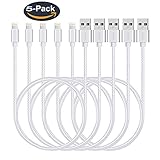 Ansuda Phone Charger Cable, 5Pack 5FT Charging Cable to USB Data Lines Compatible iPhone Cords/iPad Mini/Air /Pro iPod Touch (Silver & White)