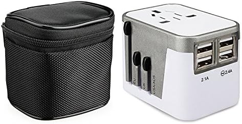 Congerate 4 USB Charging Port International Travel Adapter Smart Wall Charger For Phone Laptop All-in-one Universal Plug Worldwide Outlets &amp; AC Socket With Bag (Grey)