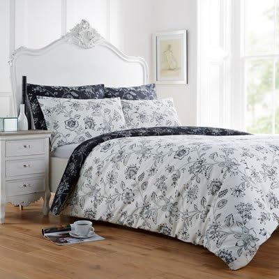 Vantona Amberley Black Floral Super King Bedset 260 x 220cm (Duvet Cover + 2 Pillowcases)