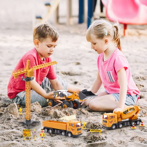 skirtoy Kids Construction Vehicles Playset with Playmat, 18" Crane, 10