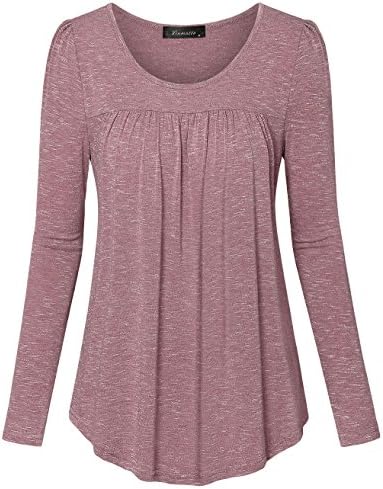 Vinmatto Women's Long Sleeve Scoop Neck Pleated Tunic Shirt(XL,A-Red)