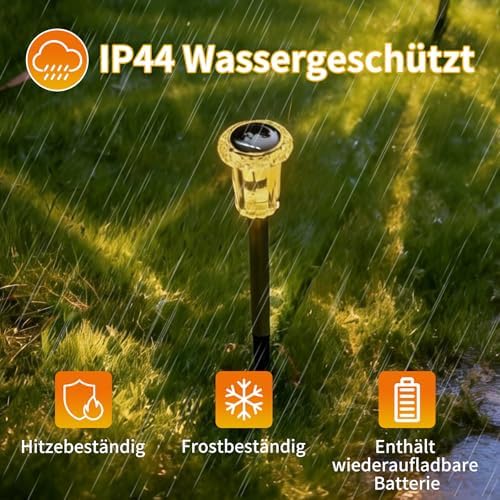 LED Solarleuchten Garten, Solarlampen für Außen Garten, 6 Stück Warmweiß Solar Gartenleuchte, IP44 Wasserdicht Solarleuchten Garten Deko für Rasen, außen, Garten, Terrasse