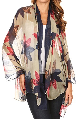 Sakkas CQSXS-7 - Nichole summer gauze featherweight patterned versitile sheer scarf wrap - 7-Blue/White/Pink - OS