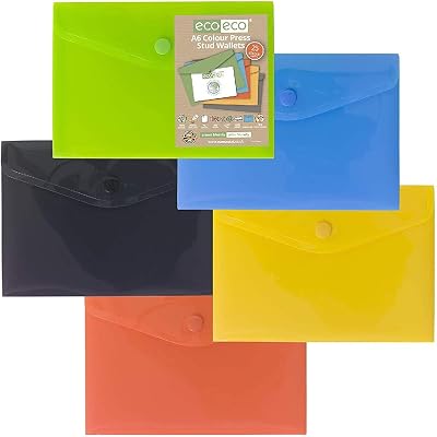 eco-eco A6 50% Recycled Press Stud Wallets Pack of 25 Assorted Colours
