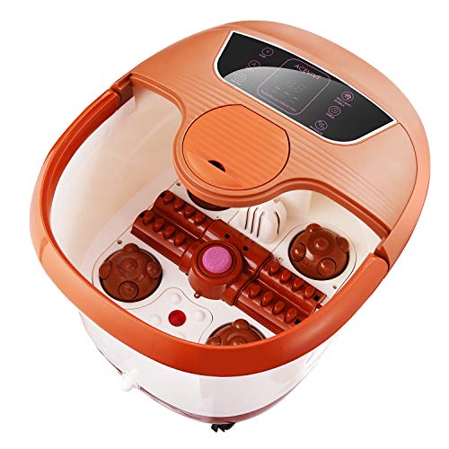 ACEVIVI Foot Spa Bath Massager with Heat and Massage and Bubble Jets, Motorized Shiatsu Massage Ball + Motorized Maize Roller + Rotatable Pedicure Stone, Red Light, Adjustable Time & Temperature,LED