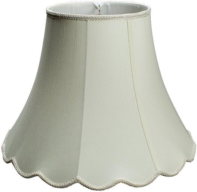 Shantung Silk Bell Lamp Shade w/ scalloped bottom & decorative trim, Eggshell color | 16 inch by UpgradeLAMPS