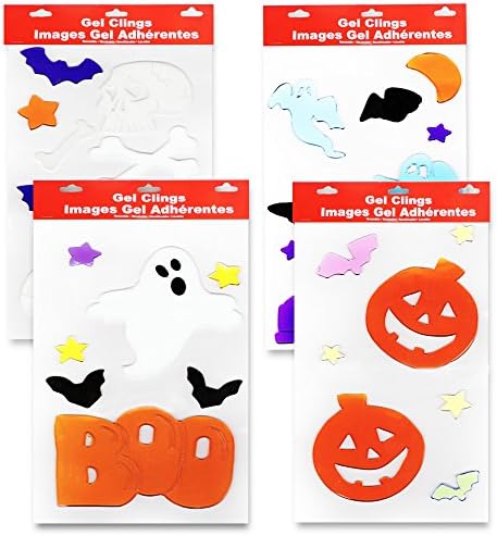 Halloween Gel Window Clings Value Set -- 4 Packs of Assorted Halloween Window Clings (Halloween Window Decorations)