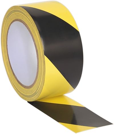 Sealey Hazard Warning Tape 50mm x 33m Black Yellow PVC Adhesive Film