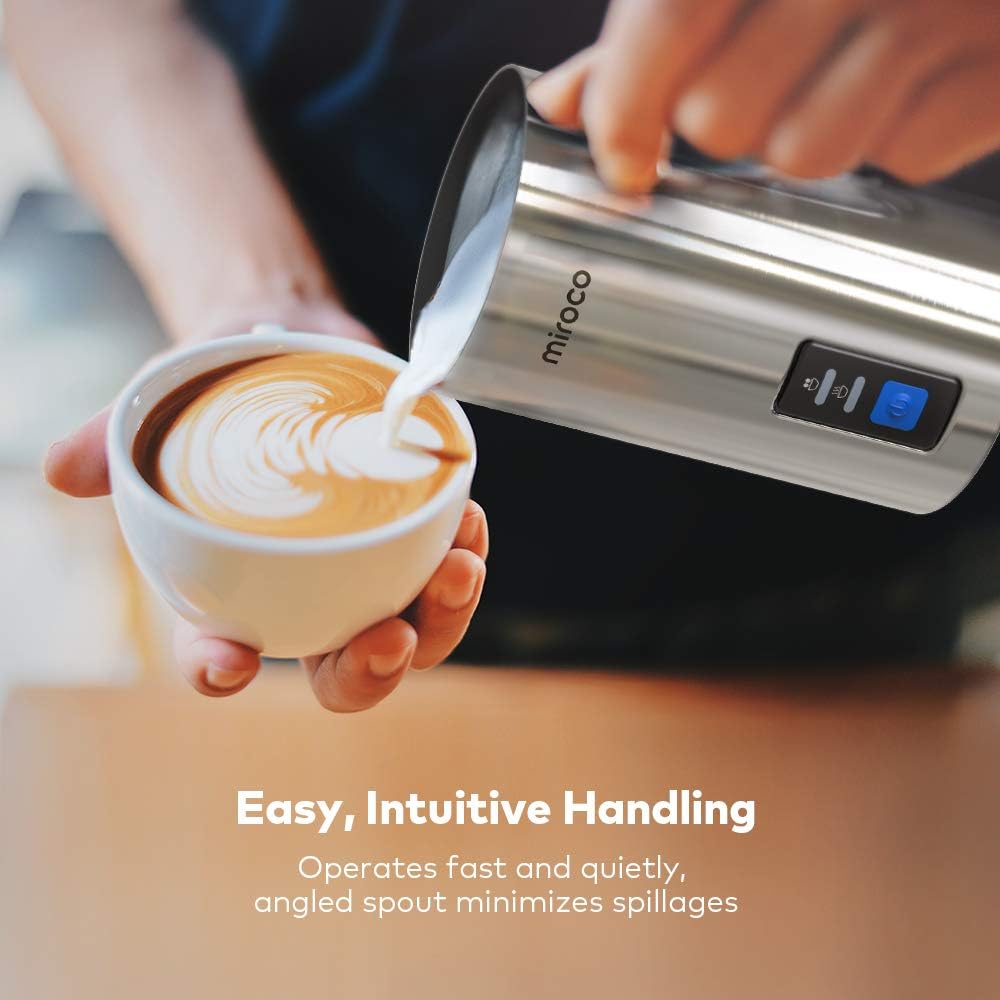 Miroco Milk Frother, Electric Milk Steamer Stainless Steel, Automatic Hot and Cold Milk Frother Warmer with Heat Froth Whisks for Latte, Coffee, Hot Chocolates, Cappuccino, Heater with Strix Control: Kitchen & Dining