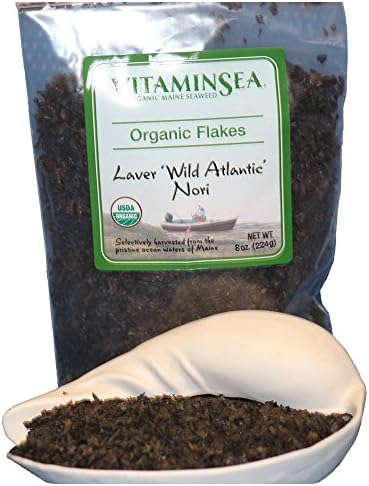 Organic Nori Flakes Maine Laver - Seaweed 226.9 G - USDA Certified and Kosher Hand Harvested from The Atlantic Ocean Coast Vegan Raw - Wild Sea Vegetables VitaminSea (Flakes, 226.9G)