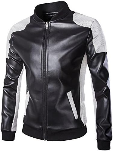 ICOOLYI Men's Stand Collar Faux Leather Jacket &amp; Motorcycle Coats P1050 (Small, Black)