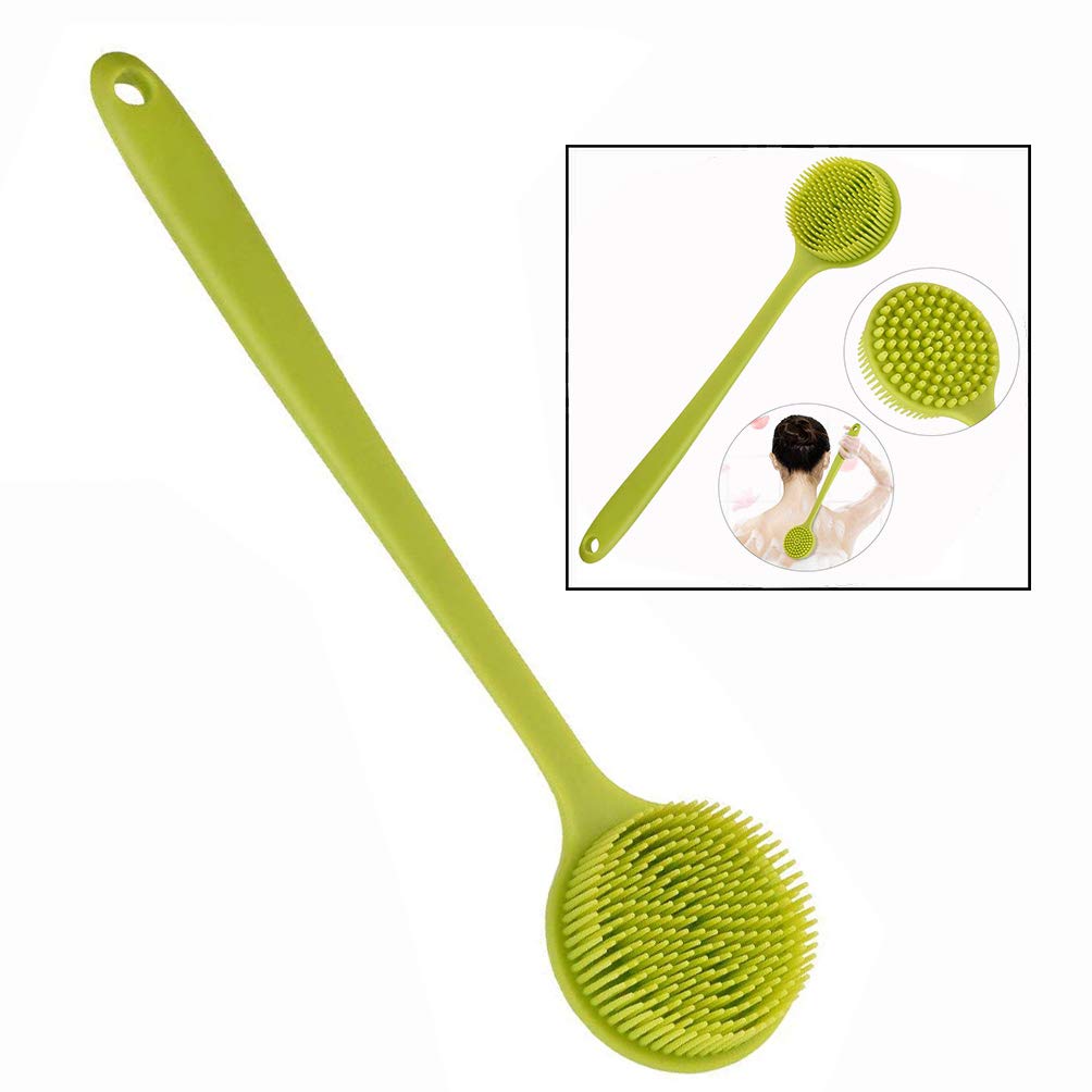 LHKJ Silicone Bath Brush Green with Long Handle, Silicone Bath Body Massage for Dry Skin Exfoliating
