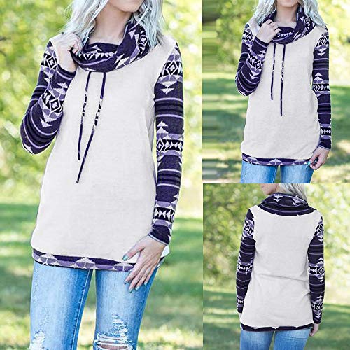 Women's Patchwork Top Duseedik Aztec Long Sleeve Cowl Neck Geometric Ethnic Printing Blouse