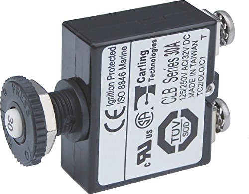 UPC 632085021368, Blue Sea Systems Push Button Reset Only Screw Terminal 30A Circuit Breaker