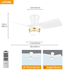 OPONL 30" White low profile Ceiling Fan with