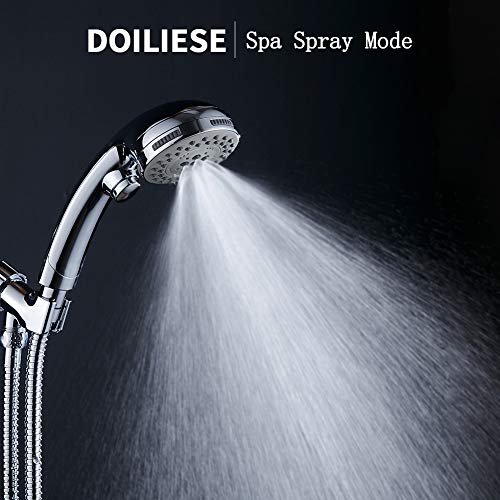 High Pressure 6 Setting Handheld Shower Head with ON/OFF Switch and Spa Spray Mode - Shower Heads with Handheld Spray - Hand Held Shower Head with Hose - Chrome
