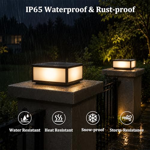 SLAWA Outdoor Post Caps Light With Pier Mount Base Column Cap Lamps Black Waterproof Pole Lantern Light Fixture Square Exterior Pillar Lamp Outdoor Lighting Aluminum Landscape Light For Path Lawn Yard