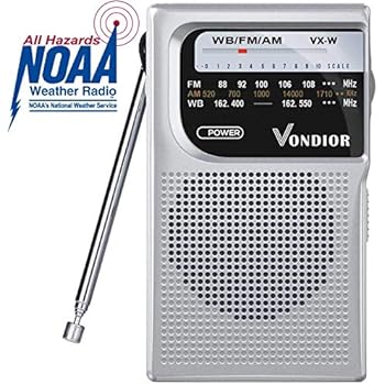 NOAA Weather Radio - Emergency NOAA/AM/FM Battery Operated Portable Radio with Best Reception and Longest Lasting Transistor. Powered by 2 AA Battery with Mono Headphone Socket, by Vondior (Silver)