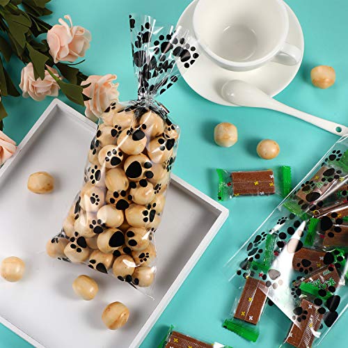 100 Pieces Pet Paw Print Cone Cellophane Bags Heat Sealable Candy Bags Dog Paw Gift Bags Cat