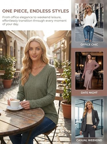 GLEENOD Sweaters for Women V Neck Button Down Tops Long Sleeve Sweater Lightweight Tunics Basic Pullover T-Shirts