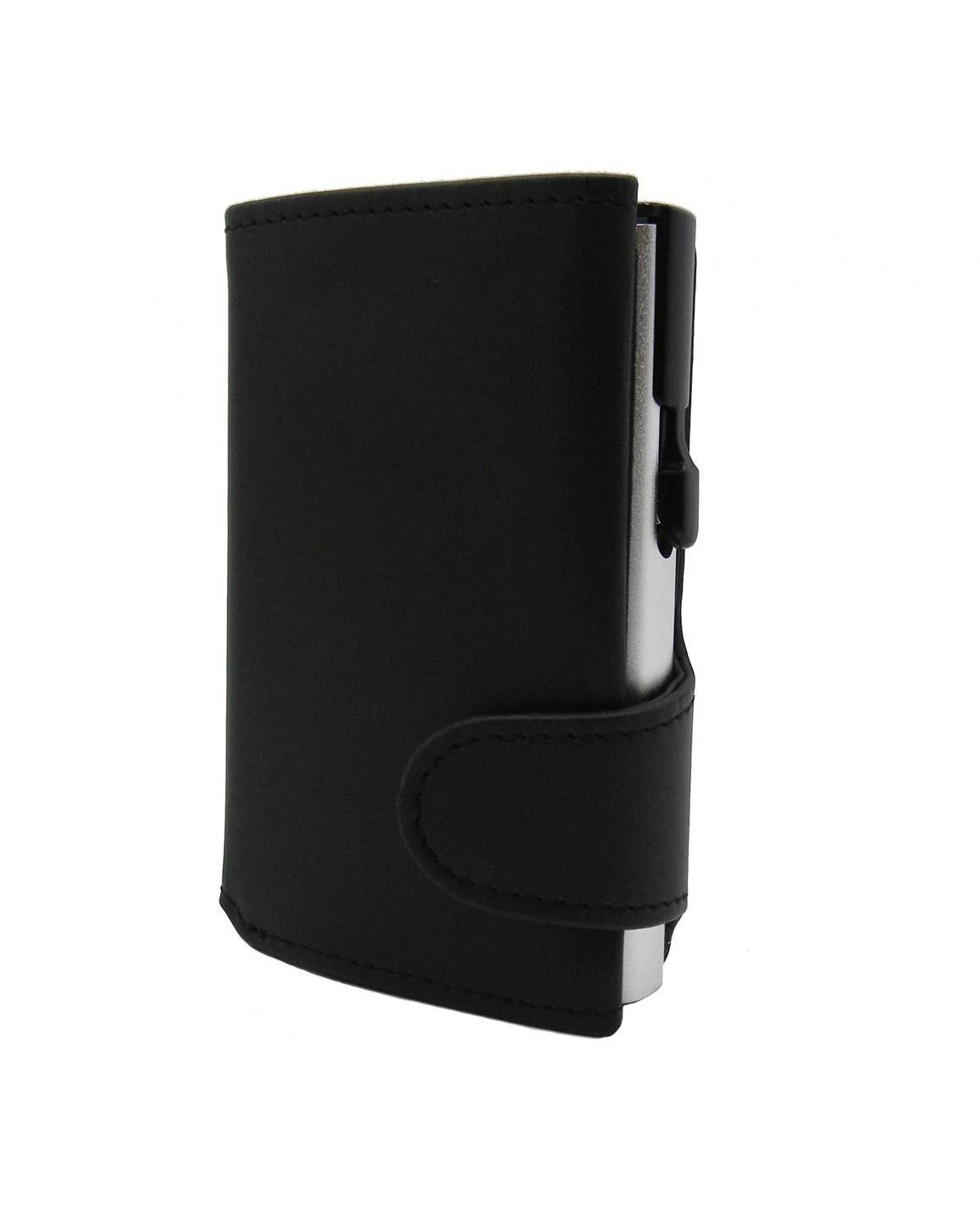 RF Distribution Credit Card Holder in Black Leather with Black Stitching, Black, Taglia Unica, Classic
